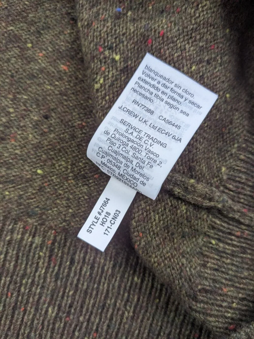 J Crew Sweater Wool Blend Shawl Collar Donegal Flecked Green Mens Large